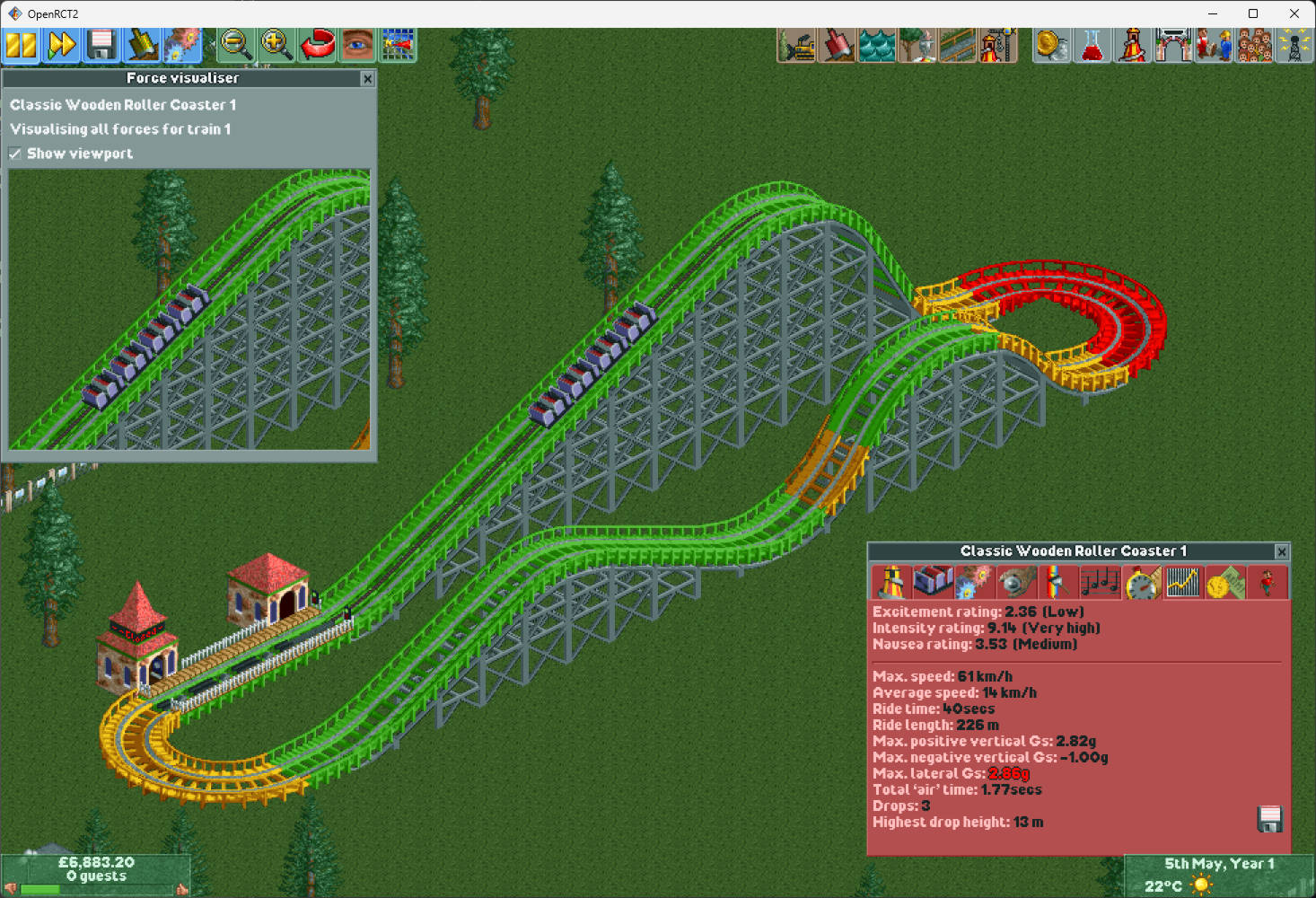 The force visualiser plugin highlighting which parts of the track have excessive forces